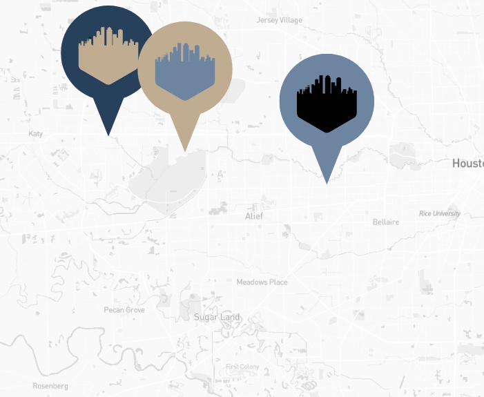 Map showing the locations of three Piney Point oral surgery offices